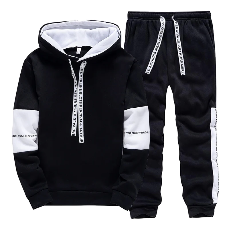 Winter Clothing Hoodie - Black White Men's Tracksuit Fashion Casual