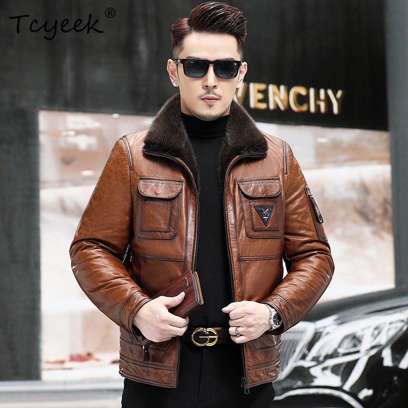 Winter Clothing Layers - Tcyeek Top Layer Sheepskin Real Leather