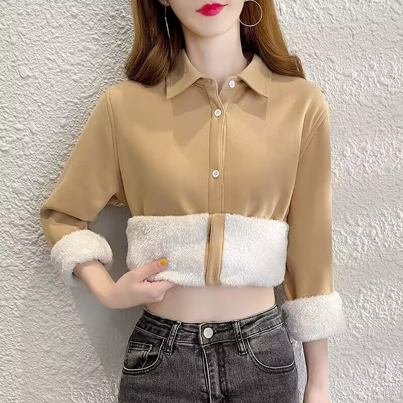 Winter Clothing Clearance - Velvet Thick Warm Women's Solid Shirt