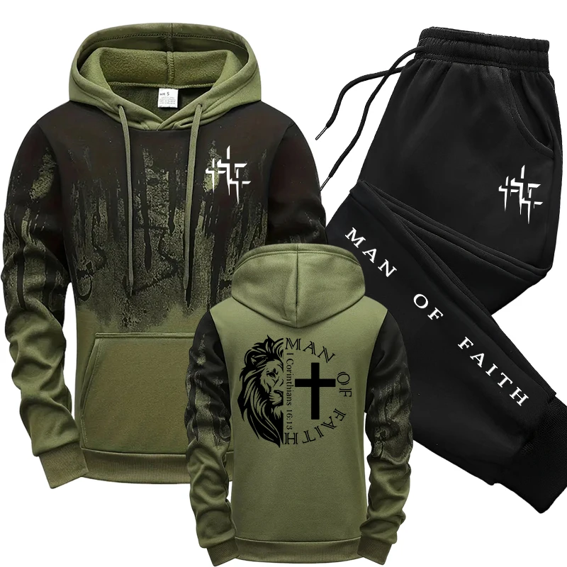 Winter Clothing Hoodie - Man of Faith Pattern Men's Set