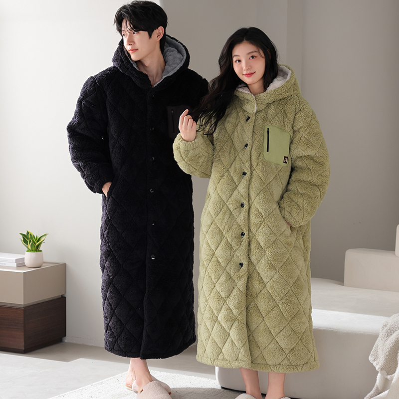 Winter Clothing Layers - Winter Couple Robe Hooded Pajamas Set