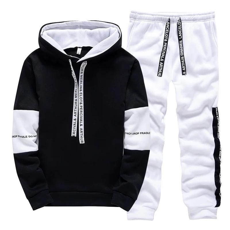 Black White Men's Tracksuit Fa - Winter Clothing Hoodie 评论和价格