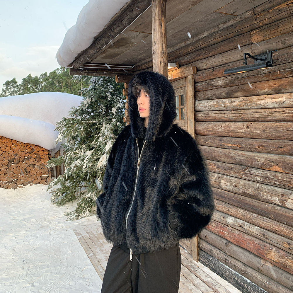 Men Faux Fur Coats Jackets Hoo - Winter Clothing Clearance 评论和价格