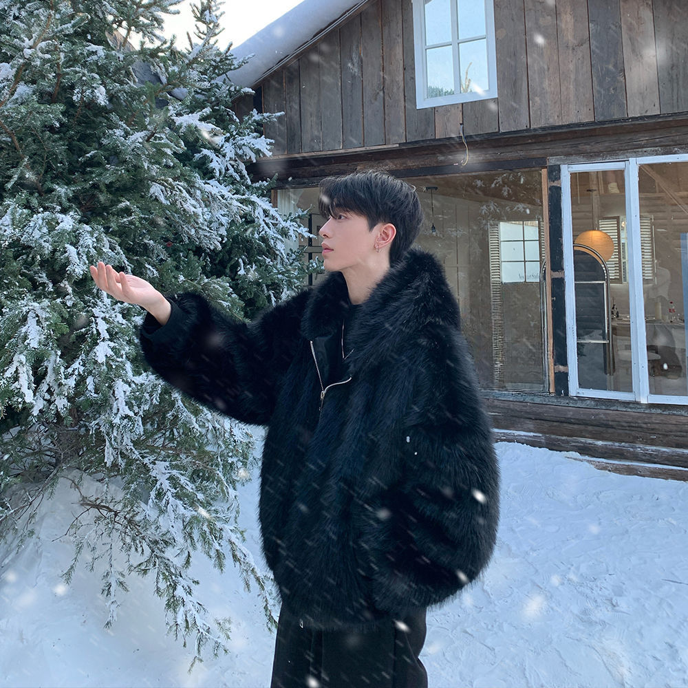 Men Faux Fur Coats Jackets Hoo - Winter Clothing Clearance 评论和价格