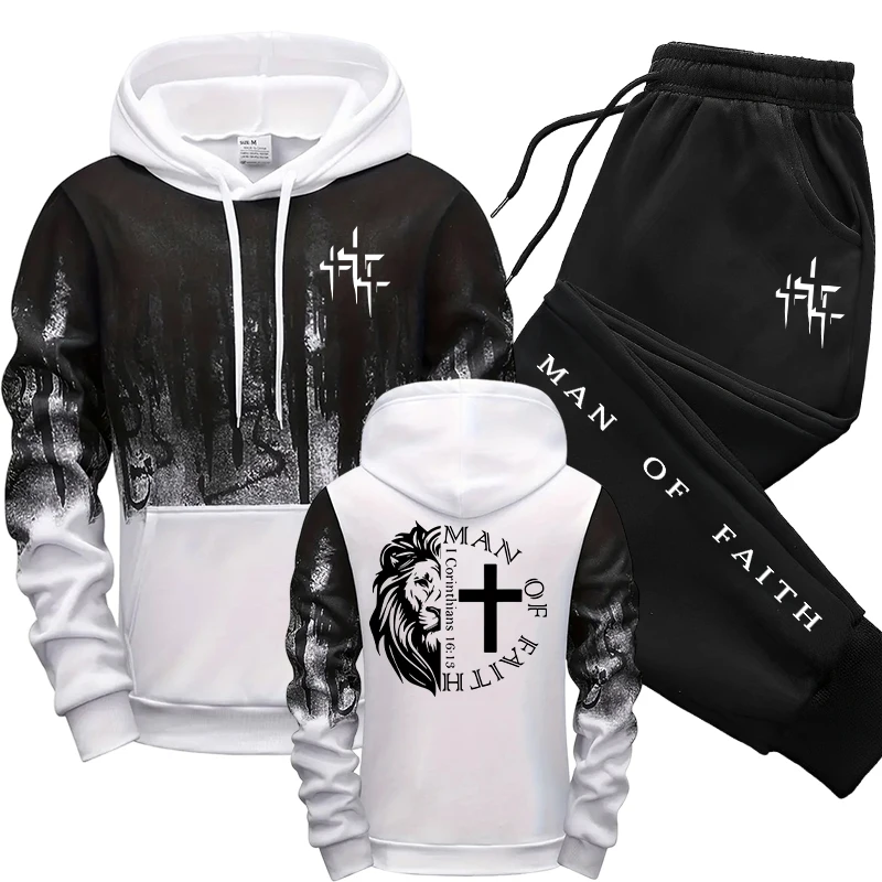 Man of Faith Pattern Men's Set - Winter Clothing Hoodie 评论和价格
