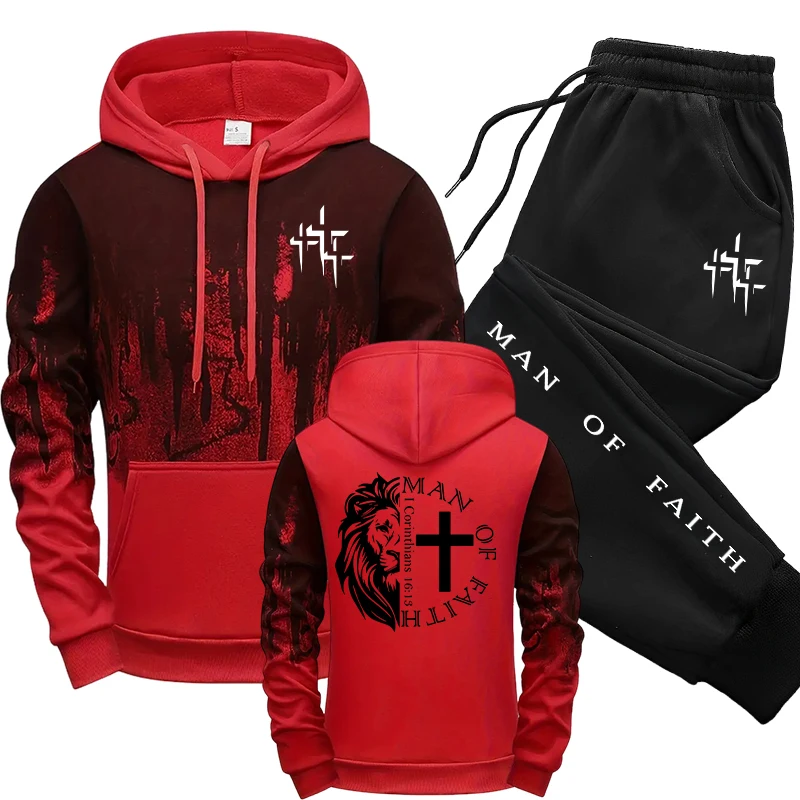 Man of Faith Pattern Men's Set - Winter Clothing Hoodie 评论和价格